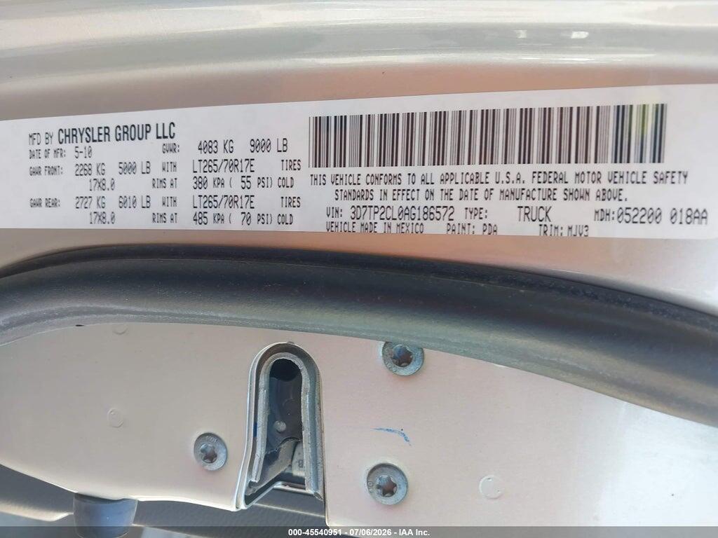 3D7TP2CL0AG186572 2010 DODGE RAM 2500 photo no. 9
