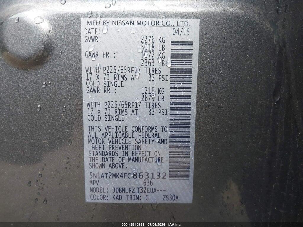 5N1AT2MK4FC863132 2015 NISSAN ROGUE photo no. 9