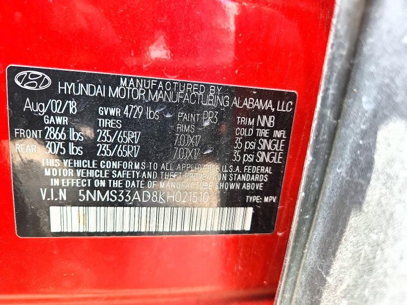 2019 HYUNDAI SANTA FE SEL 2.4L — Фото 14 из 14