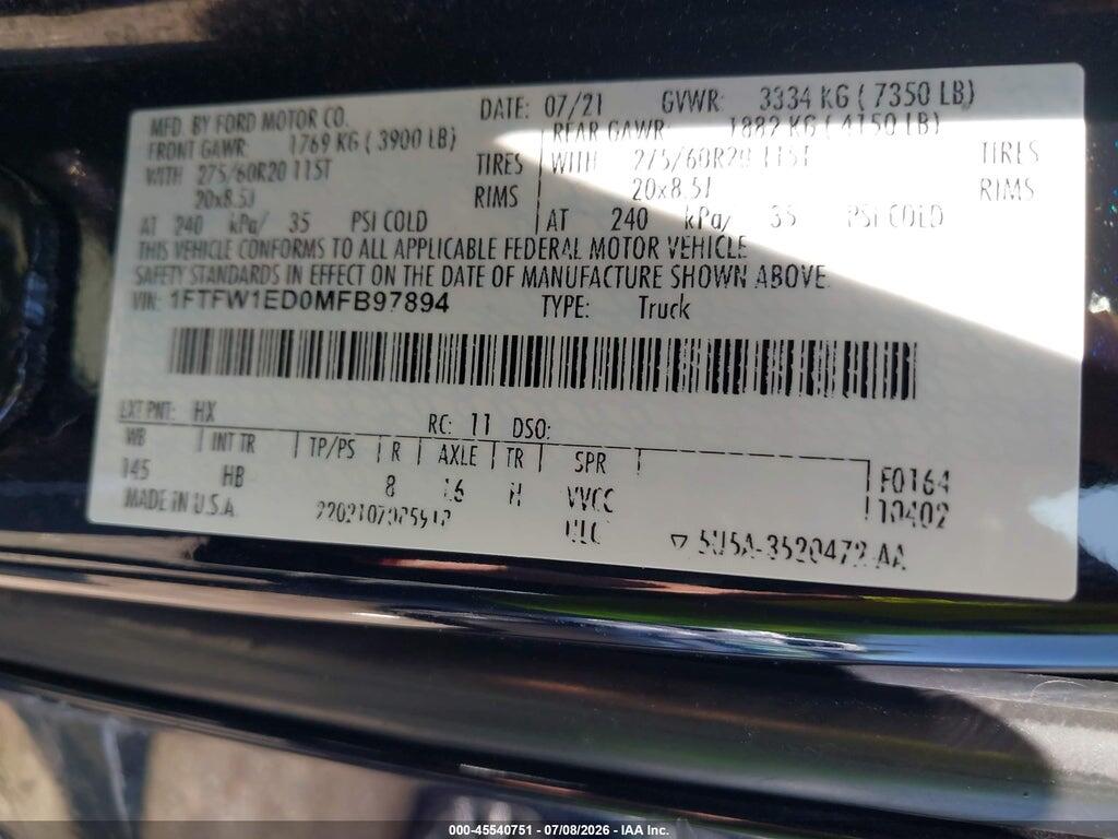 1FTFW1ED0MFB97894 2021 FORD F-150 photo no. 9