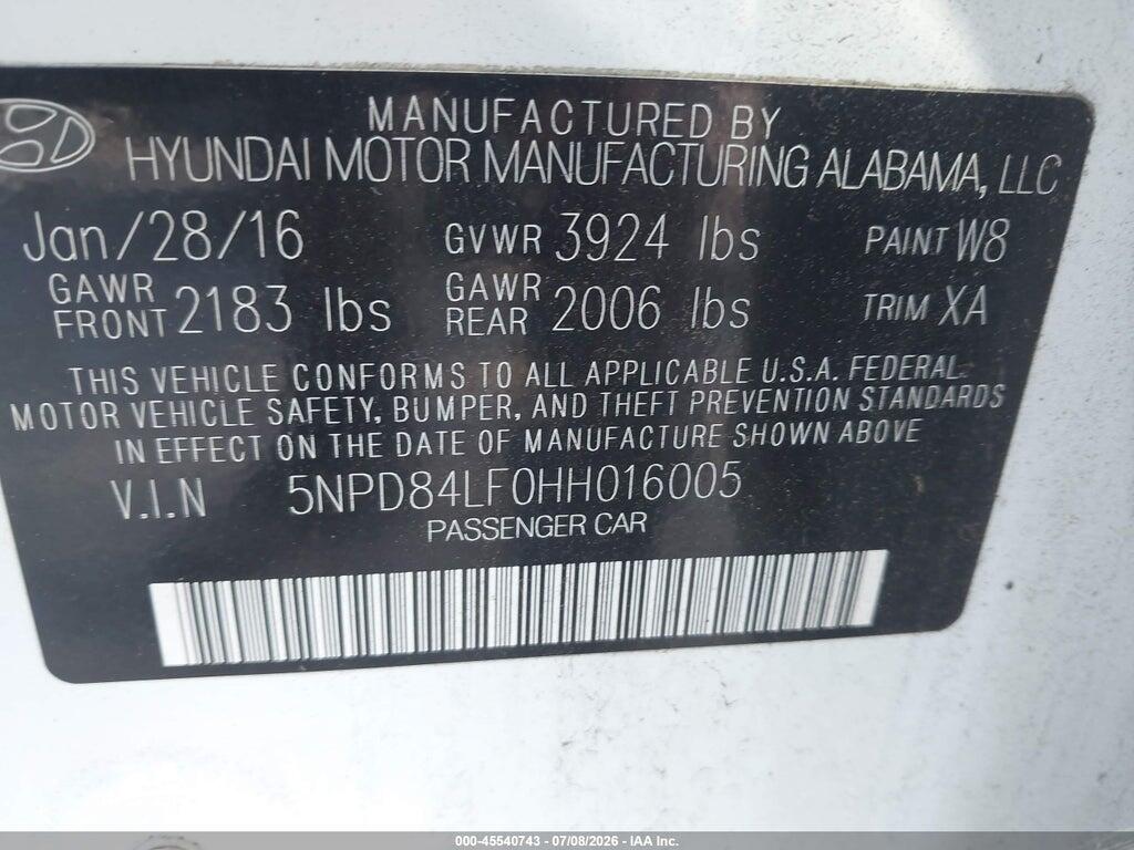 5NPD84LF0HH016005 2017 HYUNDAI ELANTRA photo no. 9