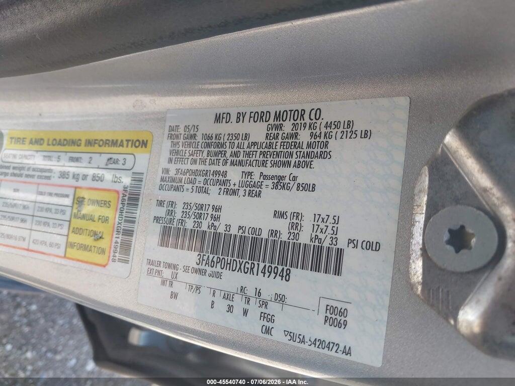3FA6P0HDXGR149948 2016 FORD FUSION photo no. 9