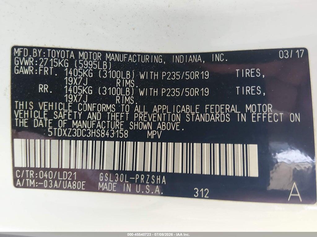 5TDXZ3DC3HS843158 2017 TOYOTA SIENNA photo no. 9