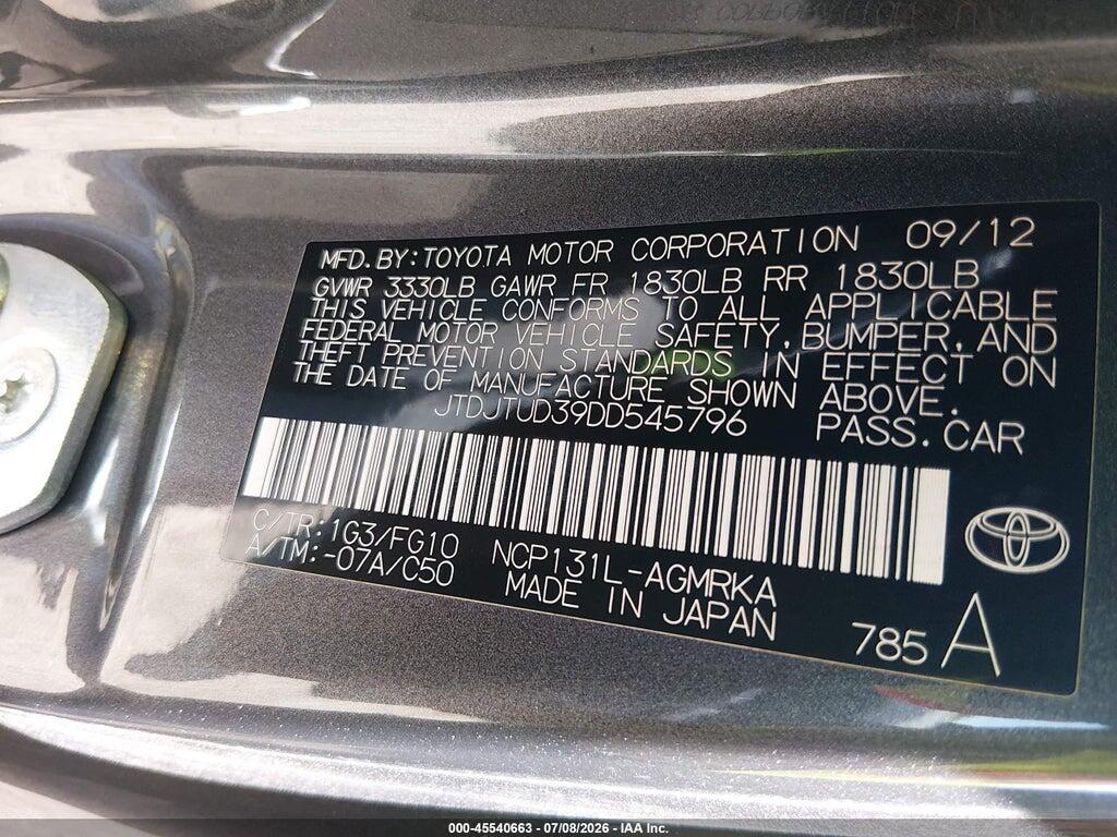 JTDJTUD39DD545796 2013 TOYOTA YARIS photo no. 9