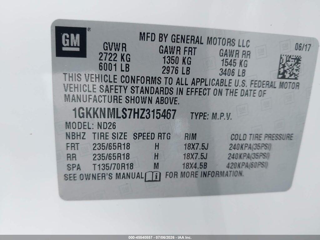 1GKKNMLS7HZ315467 2017 GMC ACADIA photo no. 9