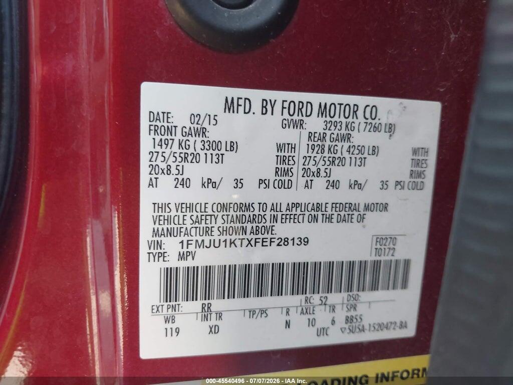 1FMJU1KTXFEF28139 2015 FORD EXPEDITION photo no. 9