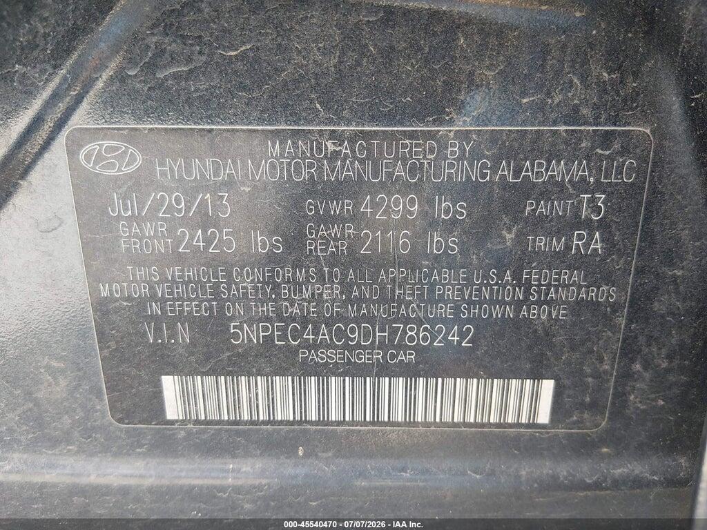 5NPEC4AC9DH786242 2013 HYUNDAI SONATA photo no. 9
