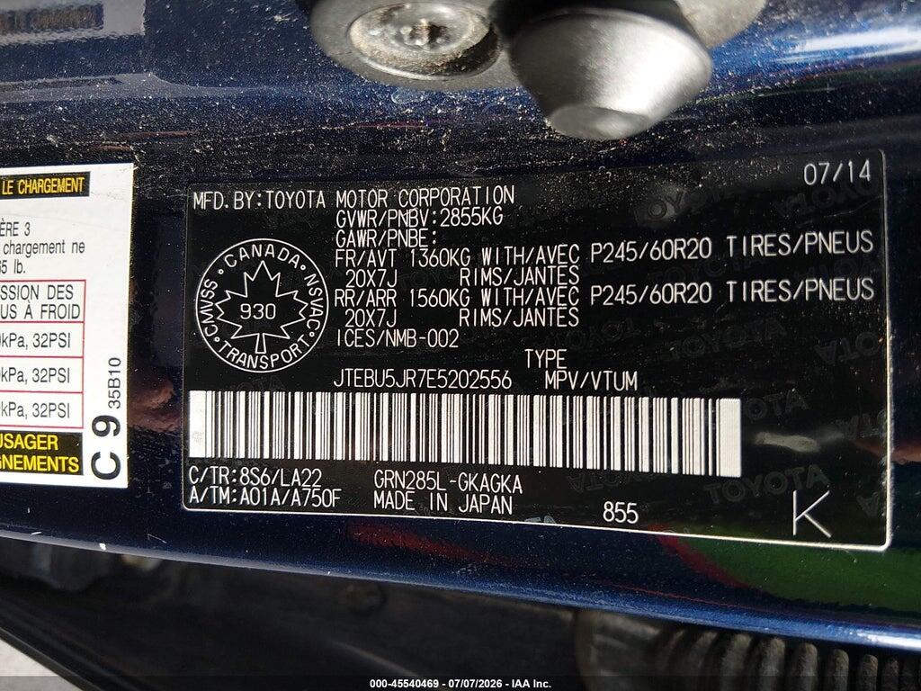 JTEBU5JR7E5202556 2014 TOYOTA 4RUNNER photo no. 9