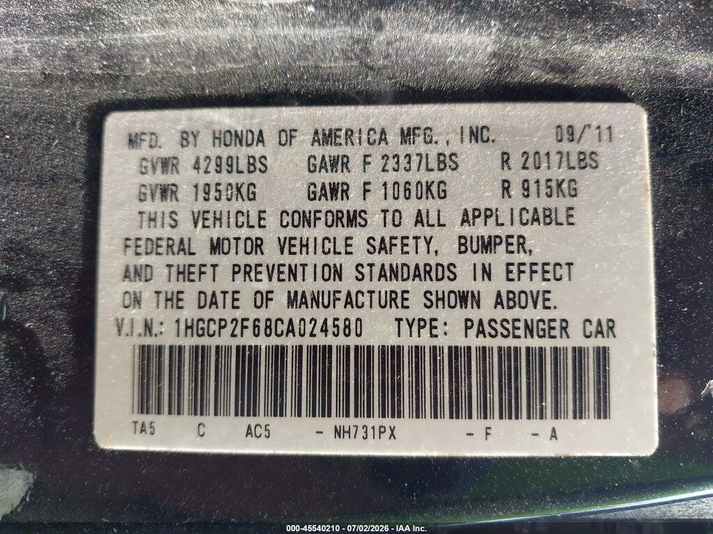 1HGCP2F68CA024580 2012 HONDA ACCORD photo no. 9