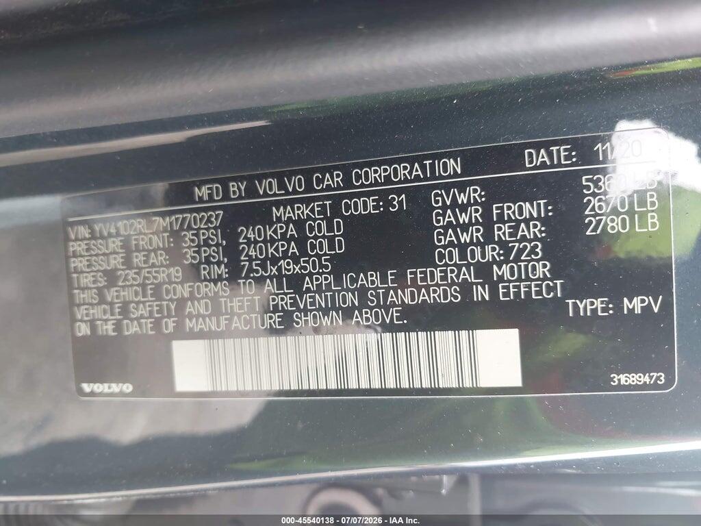 YV4102RL7M1770237 2021 VOLVO XC60 photo no. 9