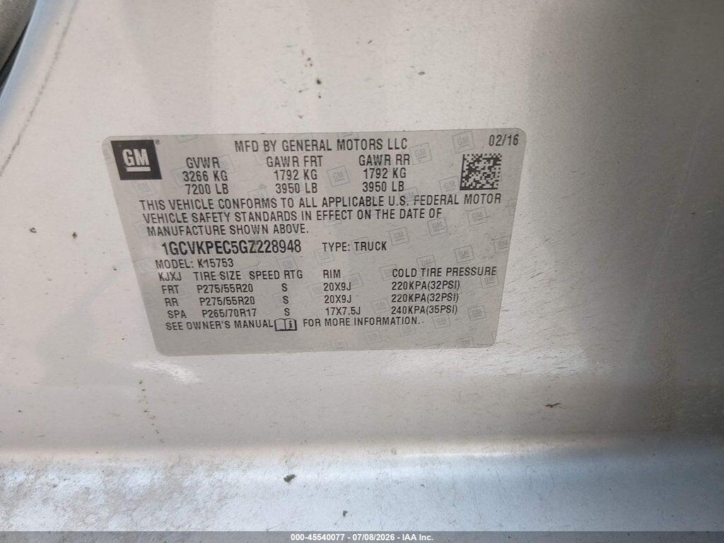 1GCVKPEC5GZ228948 2016 CHEVROLET SILVERADO 1500 photo no. 9