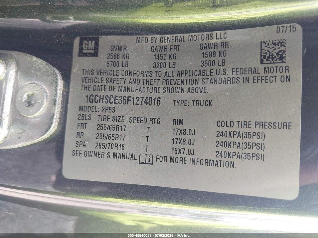 1GCHSCE36F1274016 2015 CHEVROLET COLORADO photo no. 9
