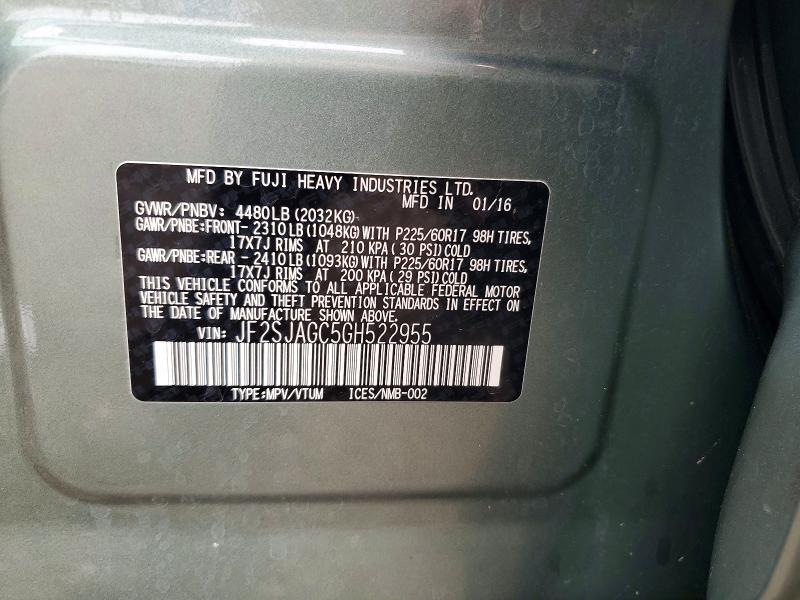 JF2SJAGC5GH522955 2016 SUBARU FORESTER photo no. 12