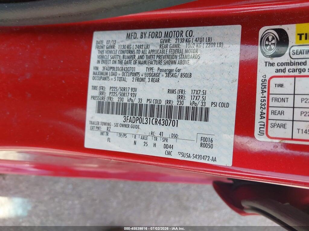 3FADP0L31CR430701 2012 FORD FUSION HYBRID photo no. 9