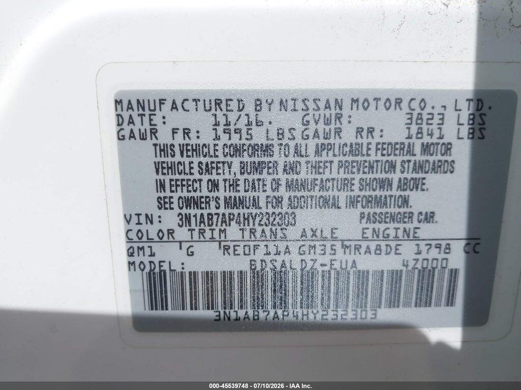 3N1AB7AP4HY232303 2017 NISSAN SENTRA photo no. 9