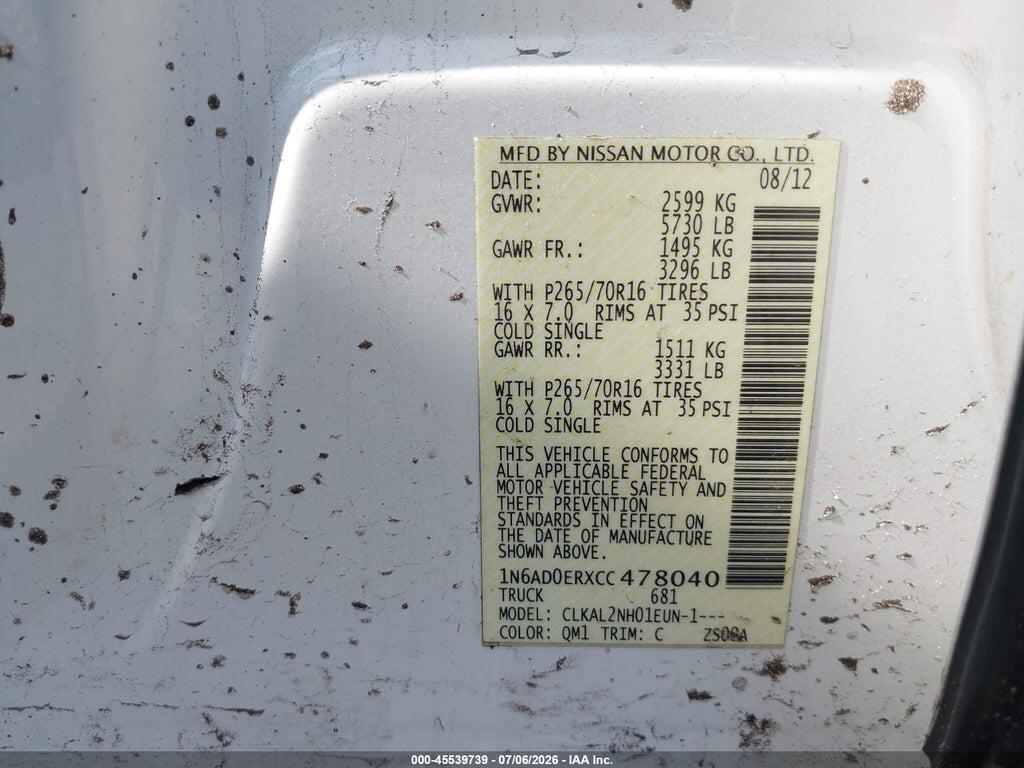 1N6AD0ERXCC478040 2012 NISSAN FRONTIER photo no. 9