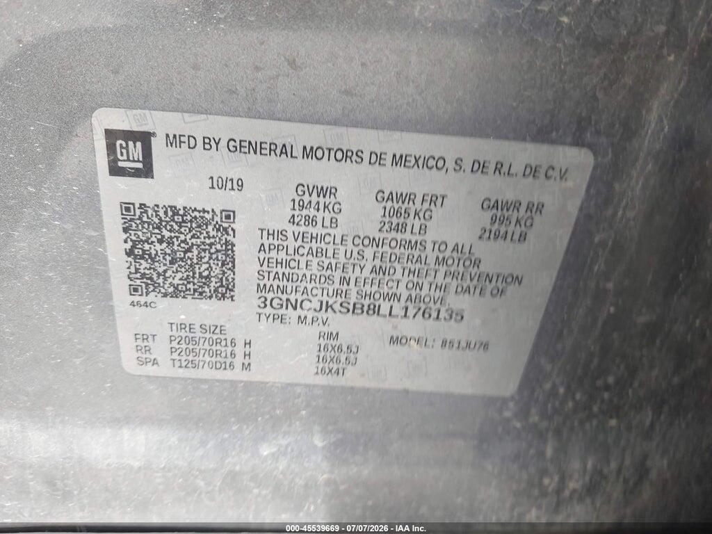 3GNCJKSB8LL176135 2020 CHEVROLET TRAX photo no. 9