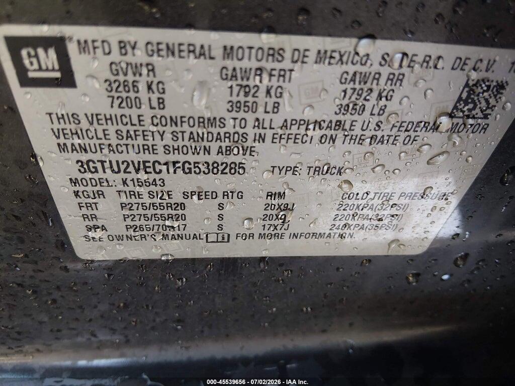 3GTU2VEC1FG538285 2015 GMC SIERRA 1500 photo no. 9
