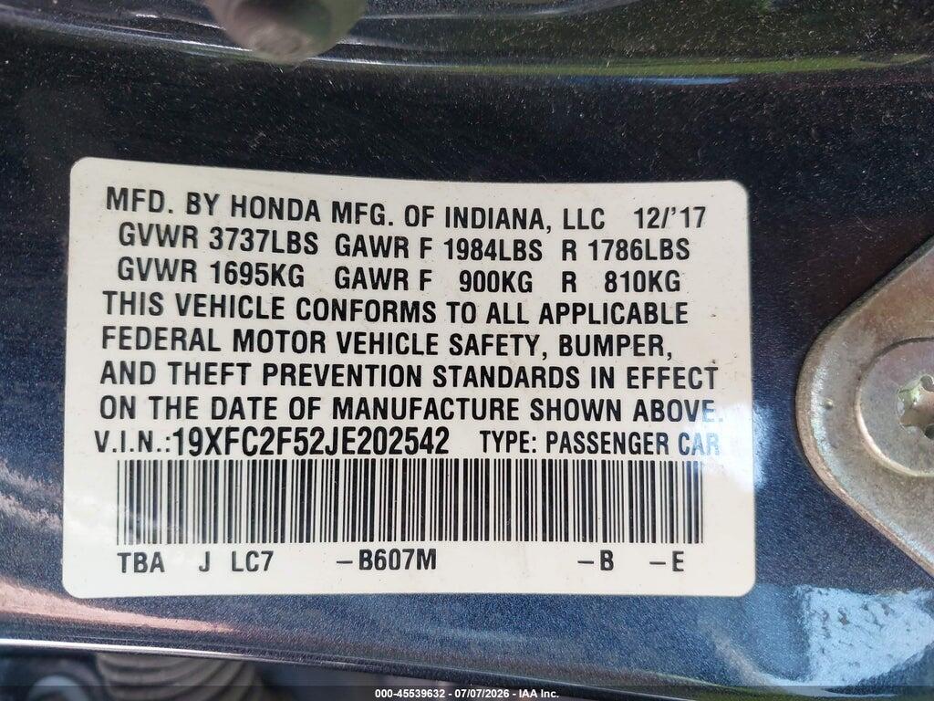 19XFC2F52JE202542 2018 HONDA CIVIC photo no. 9