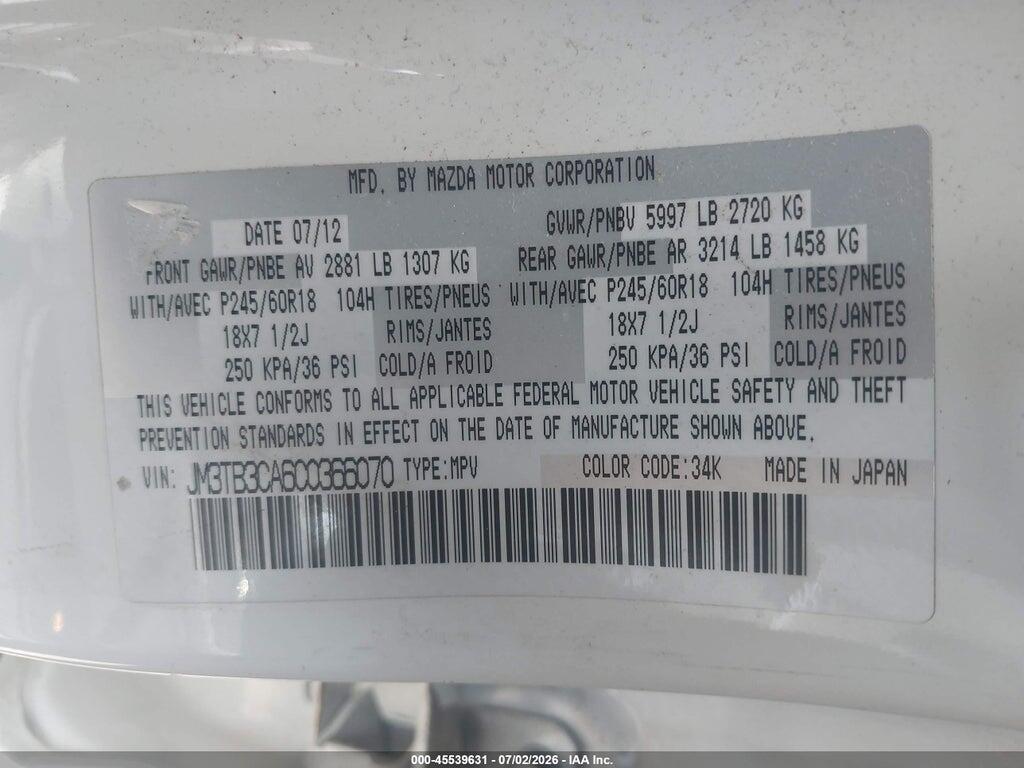 JM3TB3CA6C0366070 2012 MAZDA CX-9 photo no. 9