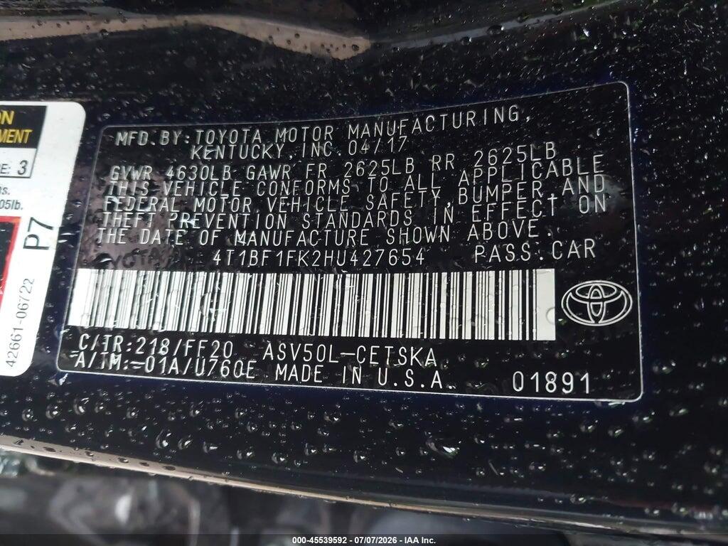 4T1BF1FK2HU427654 2017 TOYOTA CAMRY photo no. 9