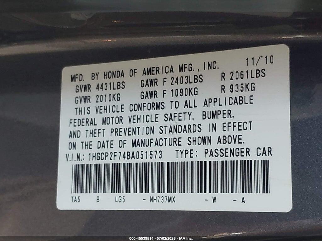 1HGCP2F74BA051573 2011 HONDA ACCORD photo no. 9