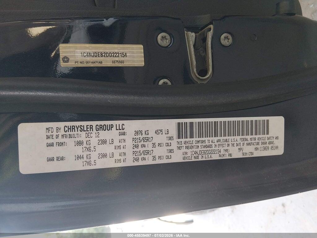 1C4NJDEB2DD222154 2013 JEEP COMPASS photo no. 9