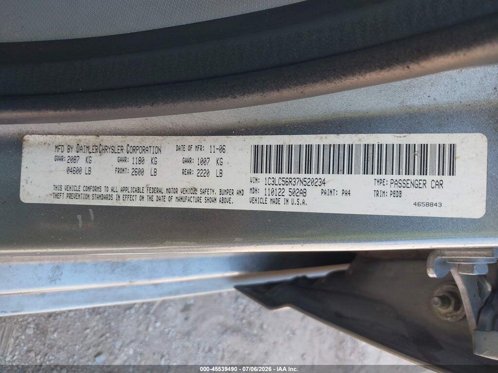 1C3LC56R37N520234 2007 CHRYSLER SEBRING photo no. 9