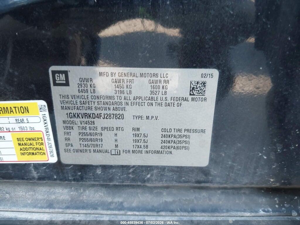 1GKKVRKD4FJ287820 2015 GMC ACADIA photo no. 9