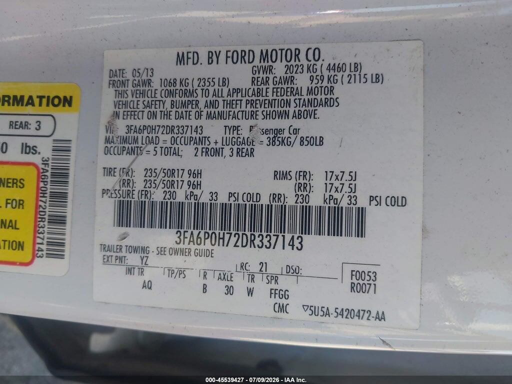 3FA6P0H72DR337143 2013 FORD FUSION photo no. 9