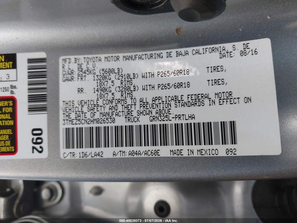 3TMEZ5CN2HM026530 2017 TOYOTA TACOMA photo no. 9