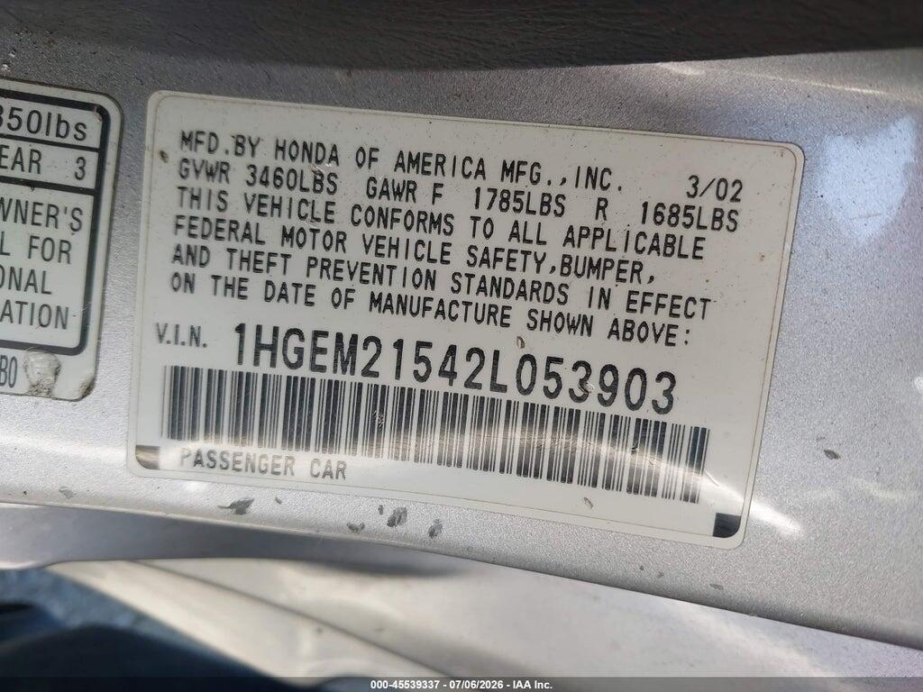 1HGEM21542L053903 2002 HONDA CIVIC photo no. 9