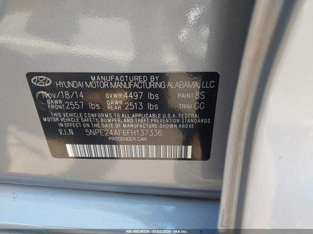 5NPE24AF6FH137336 2015 HYUNDAI SONATA photo no. 9