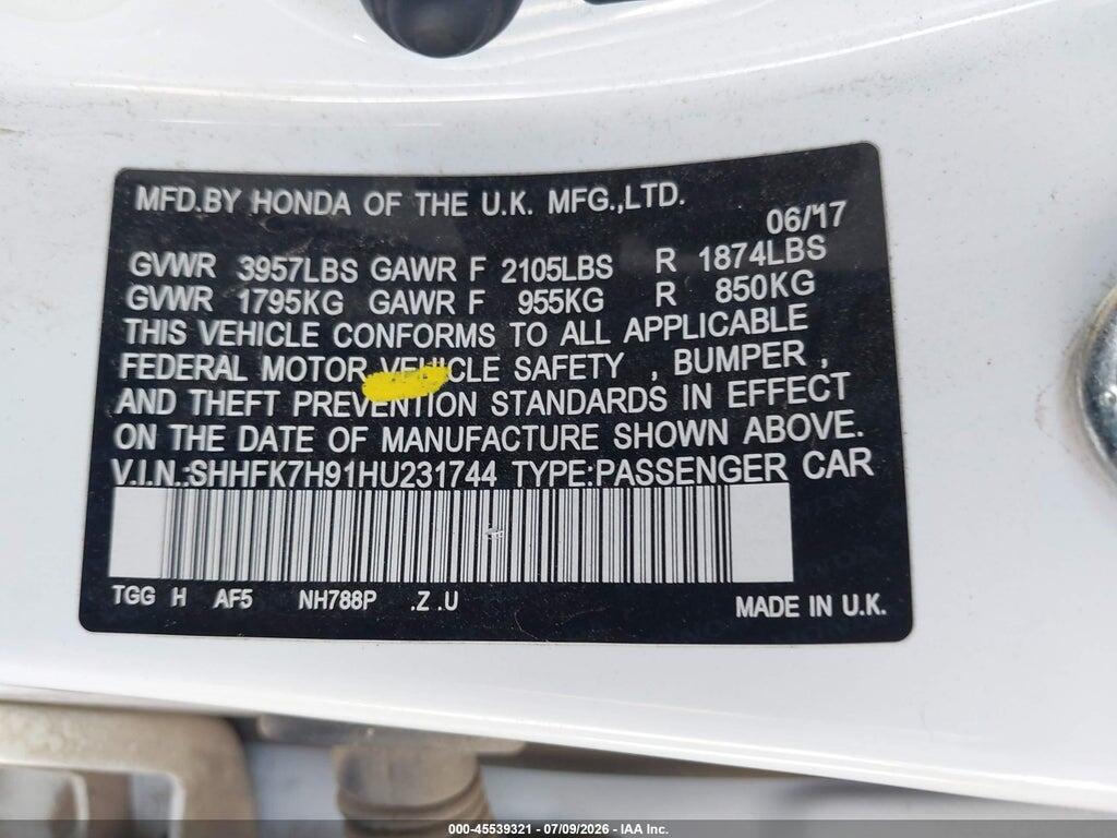 SHHFK7H91HU231744 2017 HONDA CIVIC photo no. 9