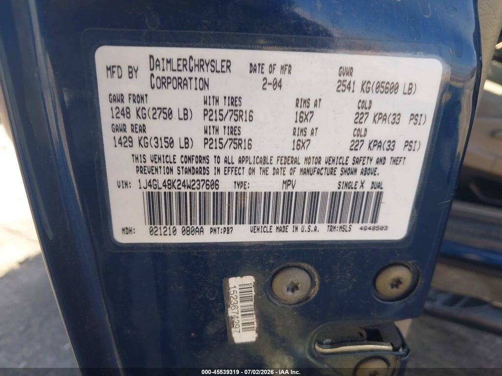 1J4GL48K24W237606 2004 JEEP LIBERTY photo no. 9