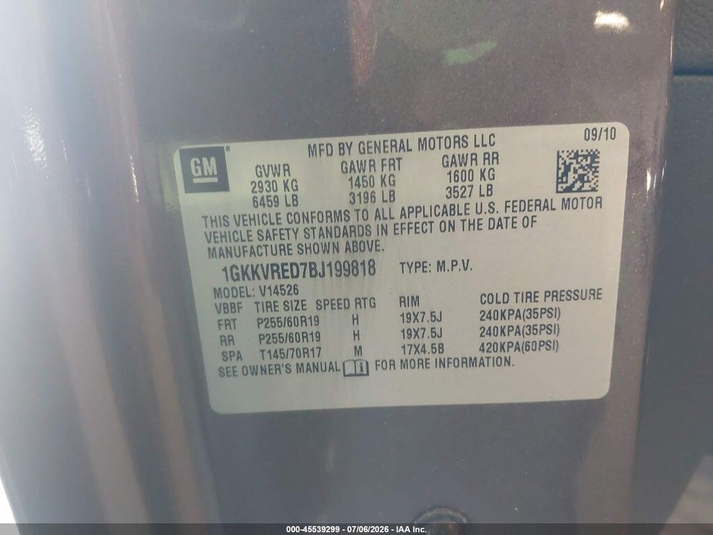 1GKKVRED7BJ199818 2011 GMC ACADIA photo no. 9