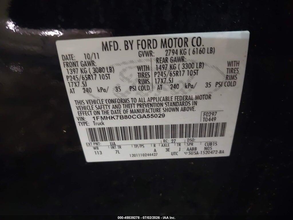 1FMHK7B80CGA55029 2012 FORD EXPLORER photo no. 9