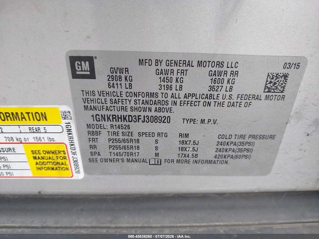 1GNKRHKD3FJ308920 2015 CHEVROLET TRAVERSE photo no. 9
