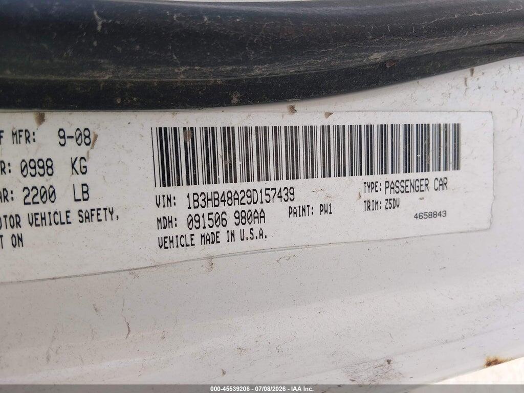 1B3HB48A29D157439 2009 DODGE CALIBER photo no. 9