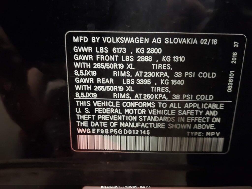 WVGEF9BP5GD012145 2016 VOLKSWAGEN TOUAREG photo no. 9