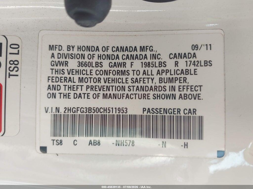 2HGFG3B50CH511953 2012 HONDA CIVIC photo no. 9