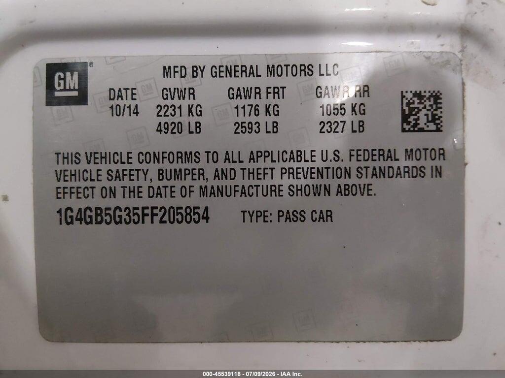 1G4GB5G35FF205854 2015 BUICK LACROSSE photo no. 9