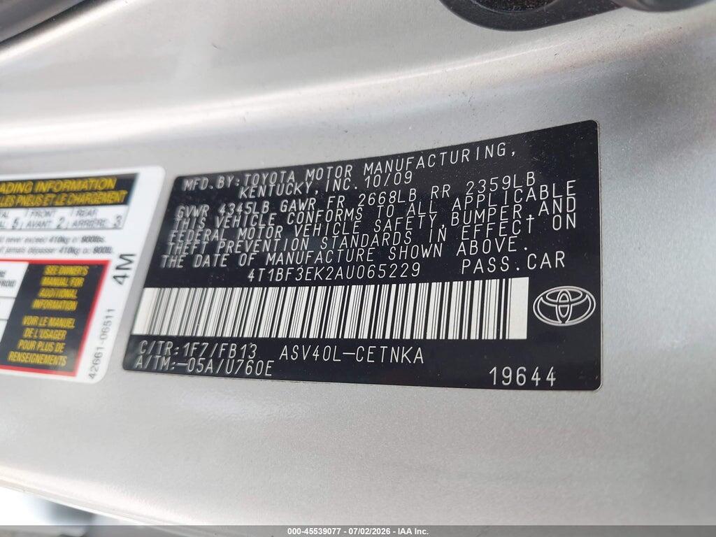 4T1BF3EK2AU065229 2010 TOYOTA CAMRY photo no. 9