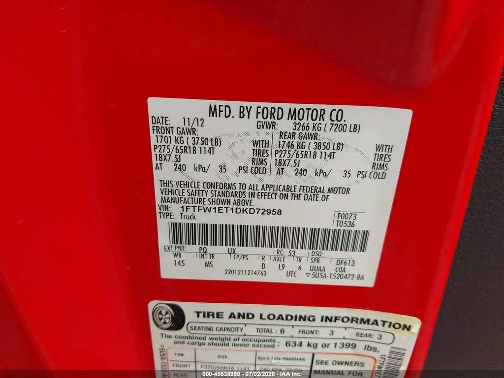 1FTFW1ET1DKD72958 2013 FORD F-150 photo no. 9