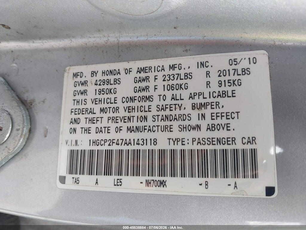 1HGCP2F47AA143118 2010 HONDA ACCORD photo no. 9