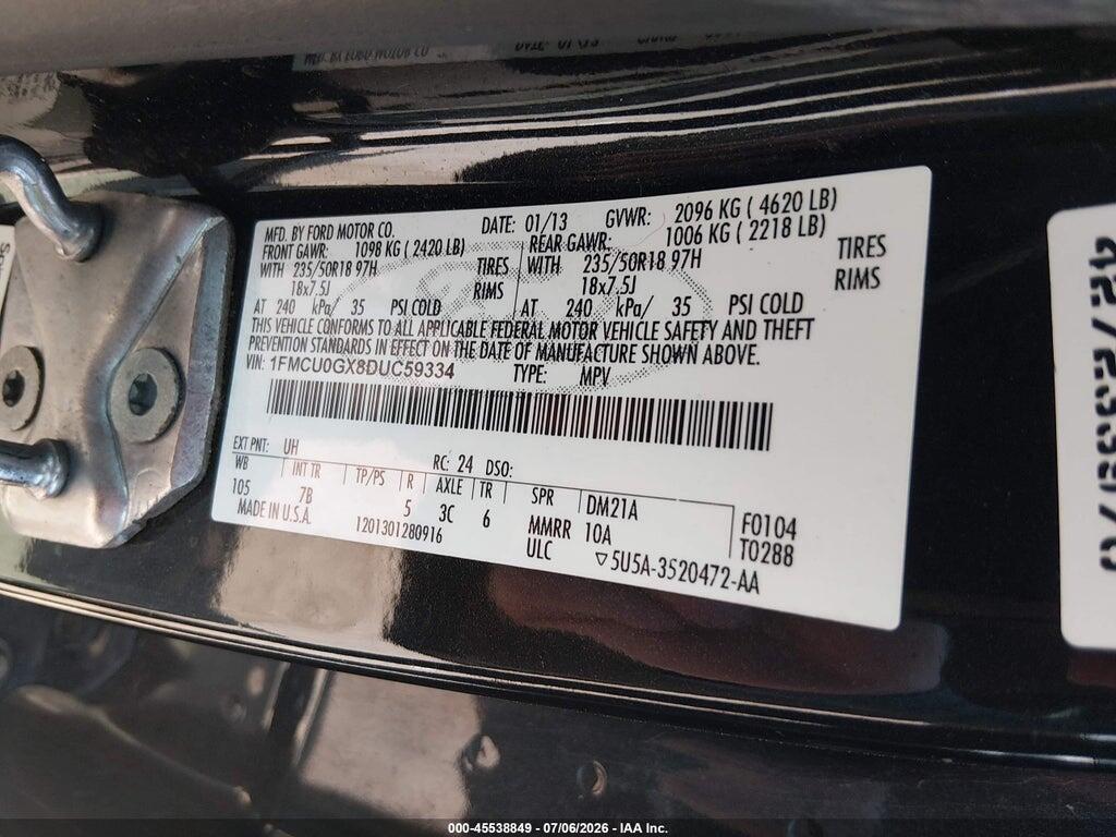 1FMCU0GX8DUC59334 2013 FORD ESCAPE photo no. 9