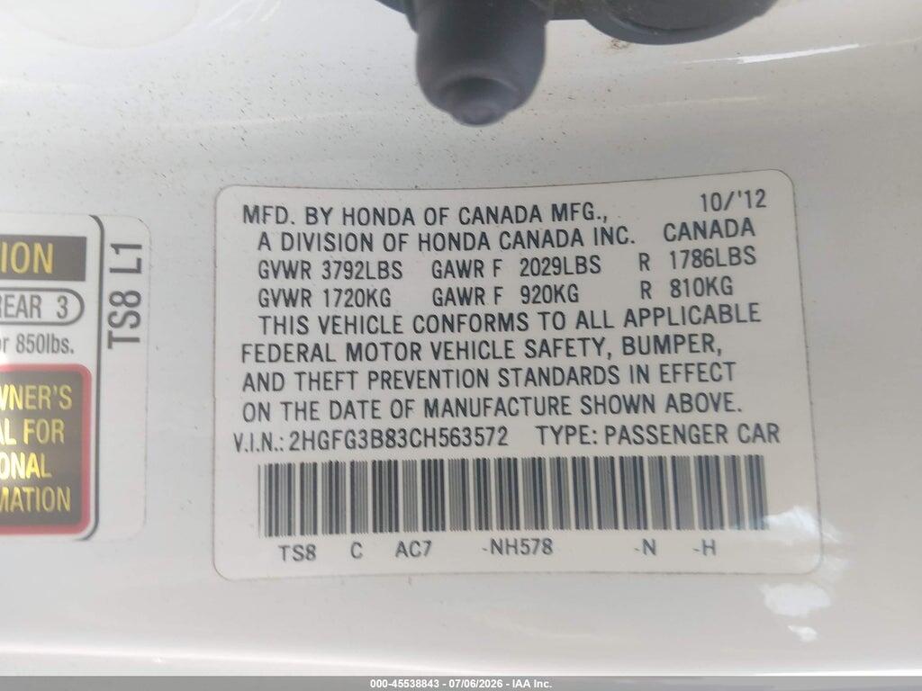2HGFG3B83CH563572 2012 HONDA CIVIC photo no. 9