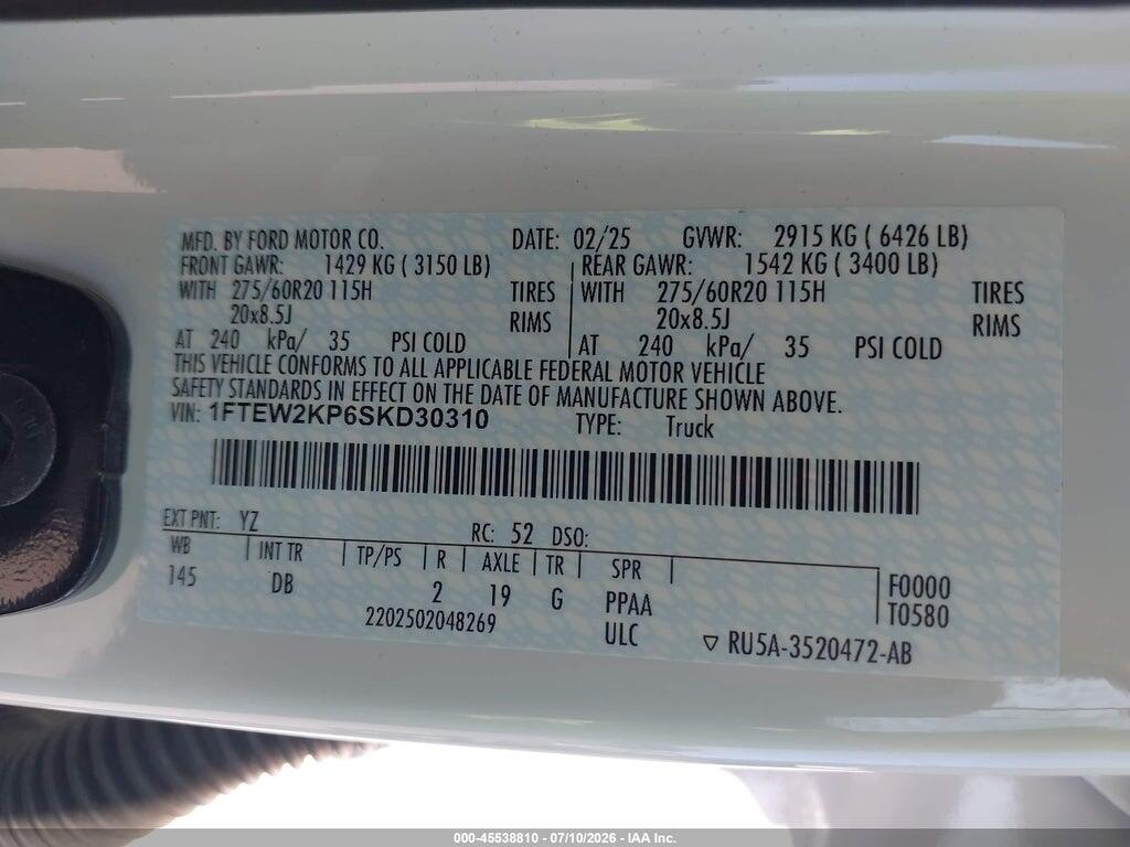 1FTEW2KP6SKD30310 2025 FORD F-150 photo no. 9