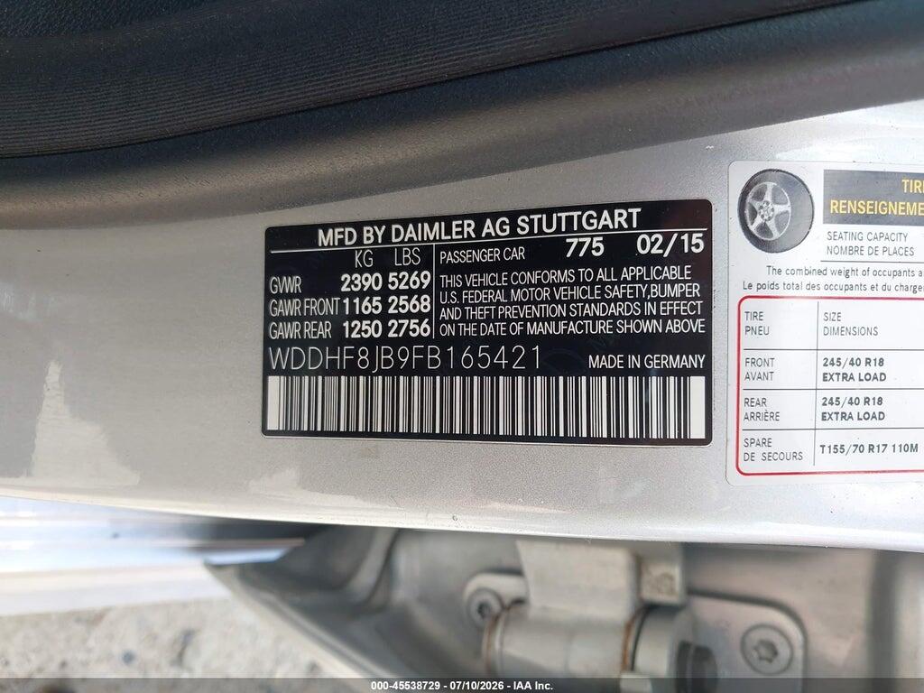 WDDHF8JB9FB165421 2015 MERCEDES-BENZ E 350 photo no. 9