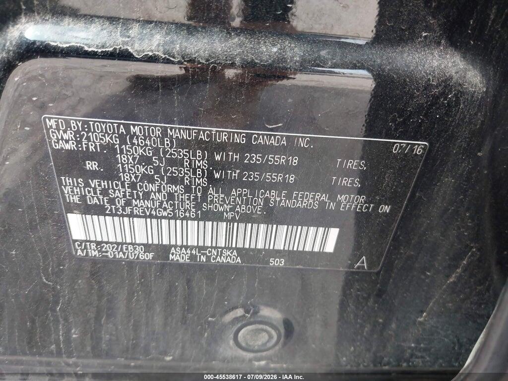 2T3JFREV4GW516461 2016 TOYOTA RAV4 photo no. 9